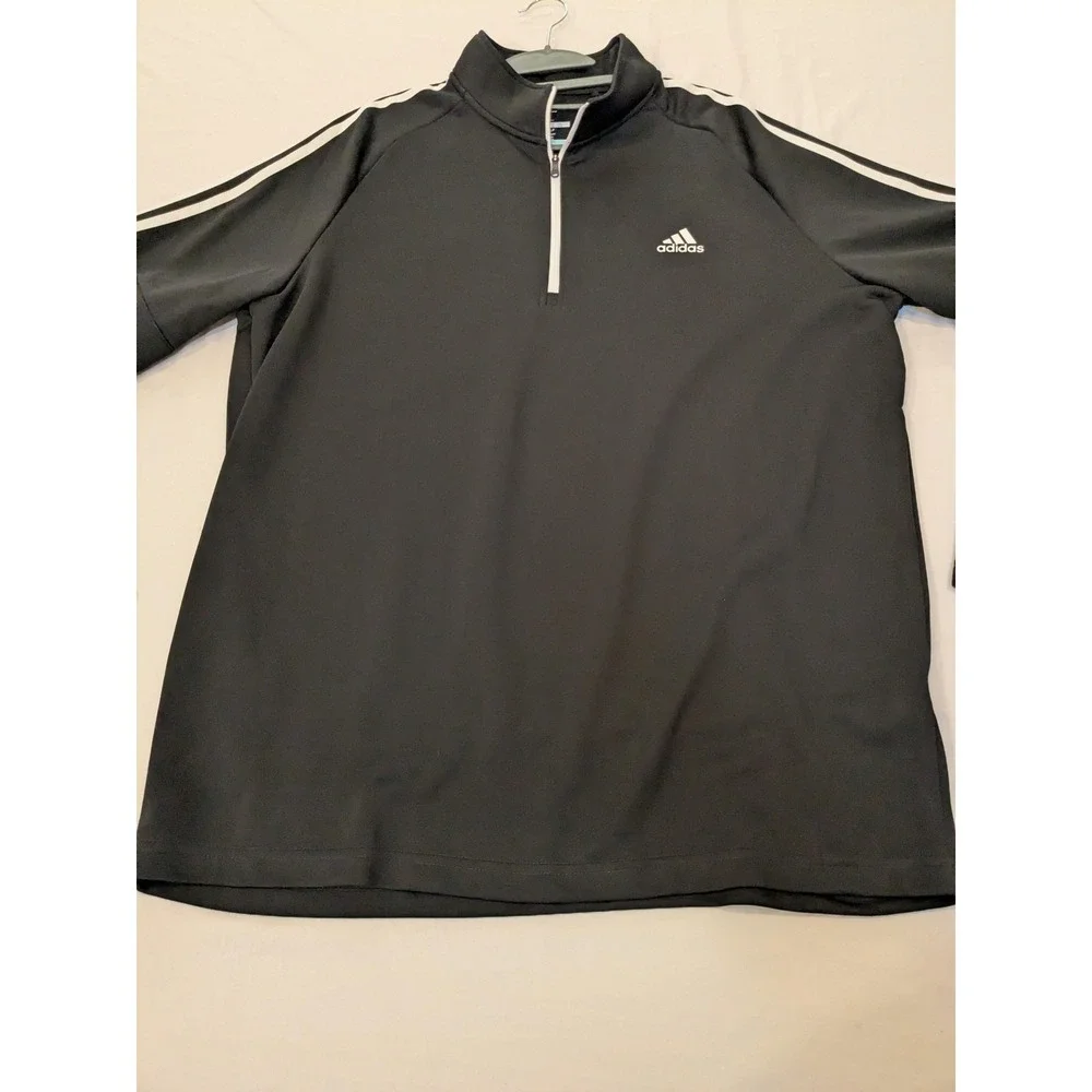 Adidas Pullover Men XL Black French Terry 1/4 Zip Golf UPF 50 Mock Nk NWT